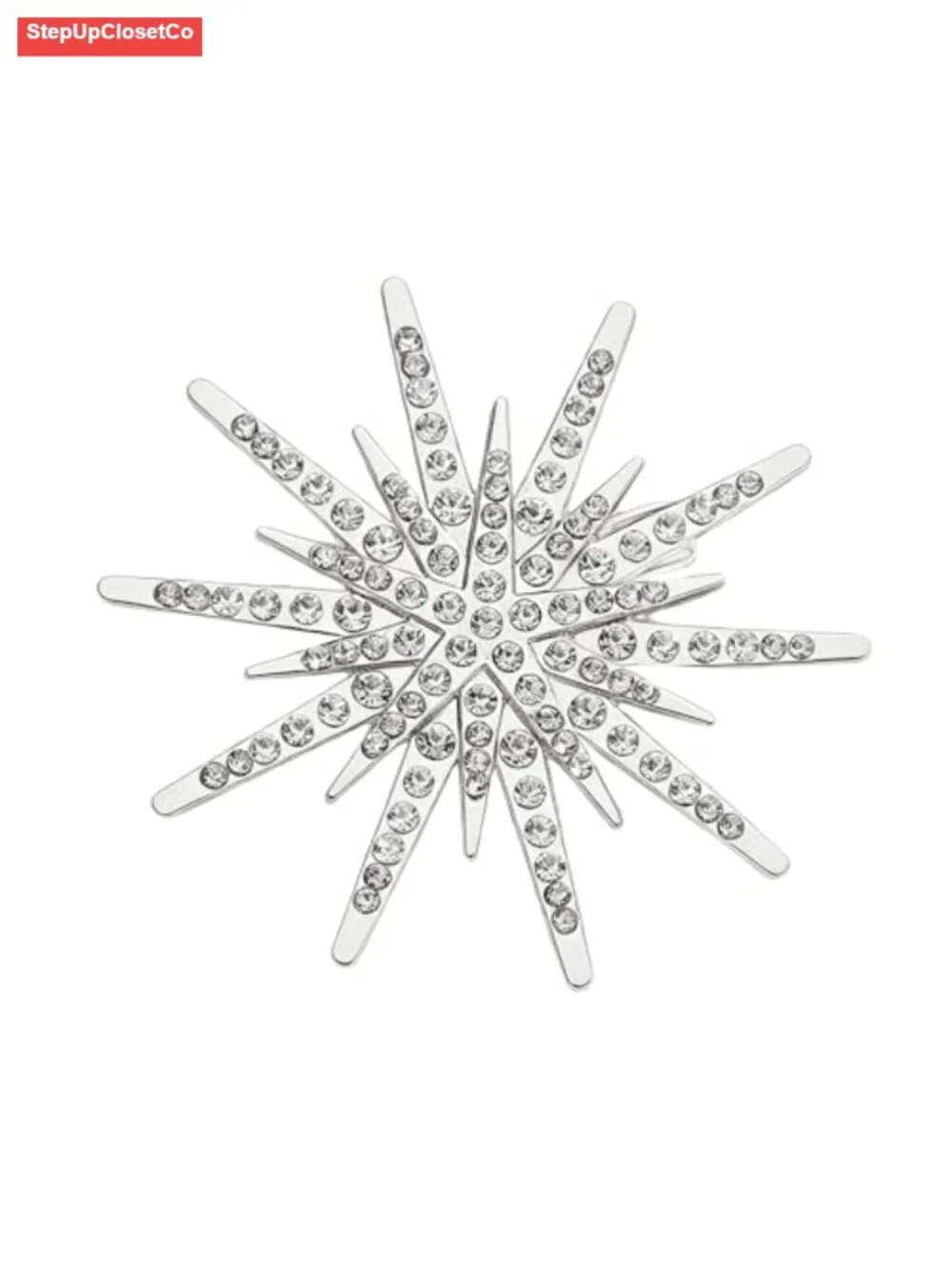 Gold Plated Starburst Rhinestone Brooch Alloy Sunburst Lapel Pin for Women Suit